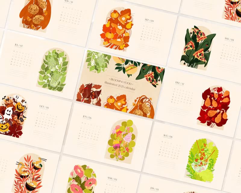 【數位】2025 Printable Calendar Monthly Food and Drink Illustrated Personalized Wall Art