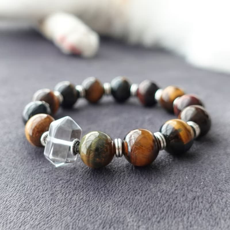 13mm 煥彩虎眼石 能量加倍柱狀白水晶 中性設計 大器姿態 手鍊