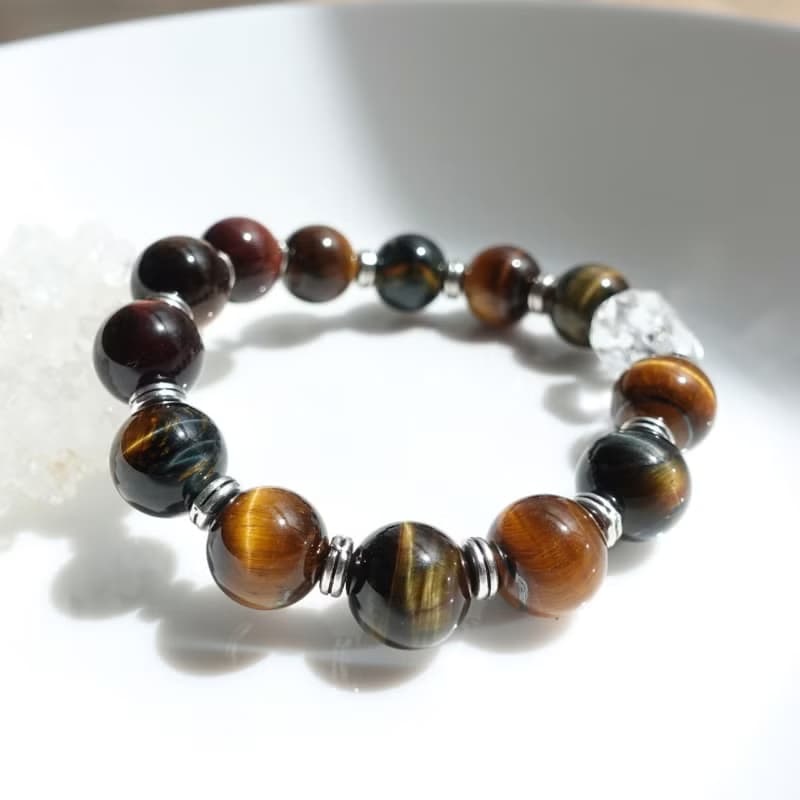 13mm 煥彩虎眼石 能量加倍柱狀白水晶 中性設計 大器姿態 手鍊