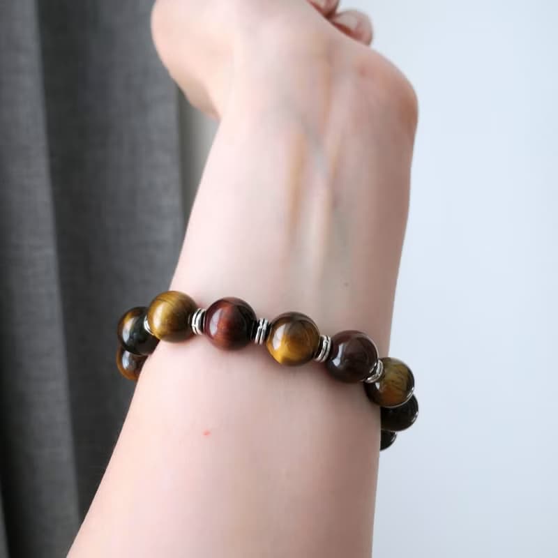 13mm 煥彩虎眼石 能量加倍柱狀白水晶 中性設計 大器姿態 手鍊