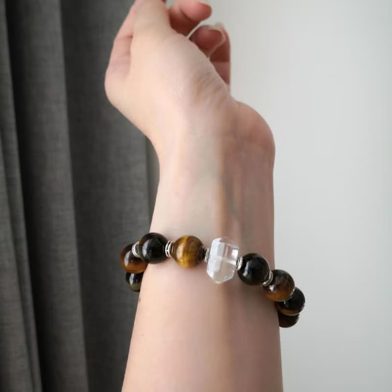 13mm 煥彩虎眼石 能量加倍柱狀白水晶 中性設計 大器姿態 手鍊