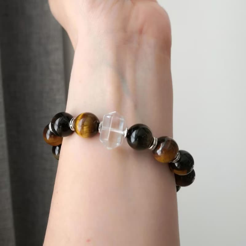 13mm 煥彩虎眼石 能量加倍柱狀白水晶 中性設計 大器姿態 手鍊