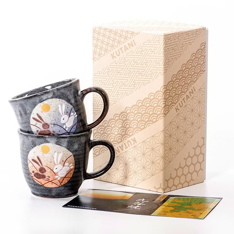 日本製進口九谷燒情侶月兔對杯復古陶瓷咖啡杯茶杯馬克杯結婚禮物