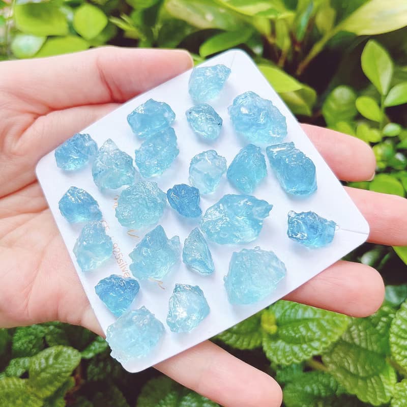 消暑冰塊 海藍寶原石耳環水晶