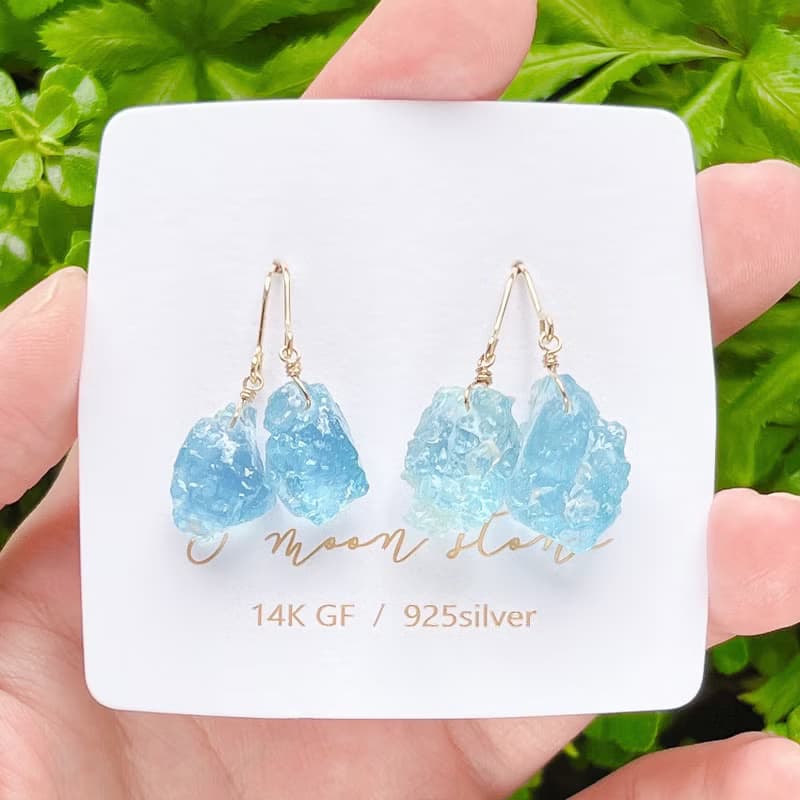 消暑冰塊 海藍寶原石耳環水晶