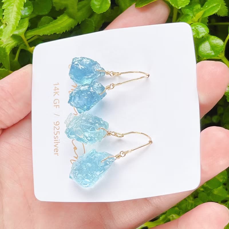 消暑冰塊 海藍寶原石耳環水晶