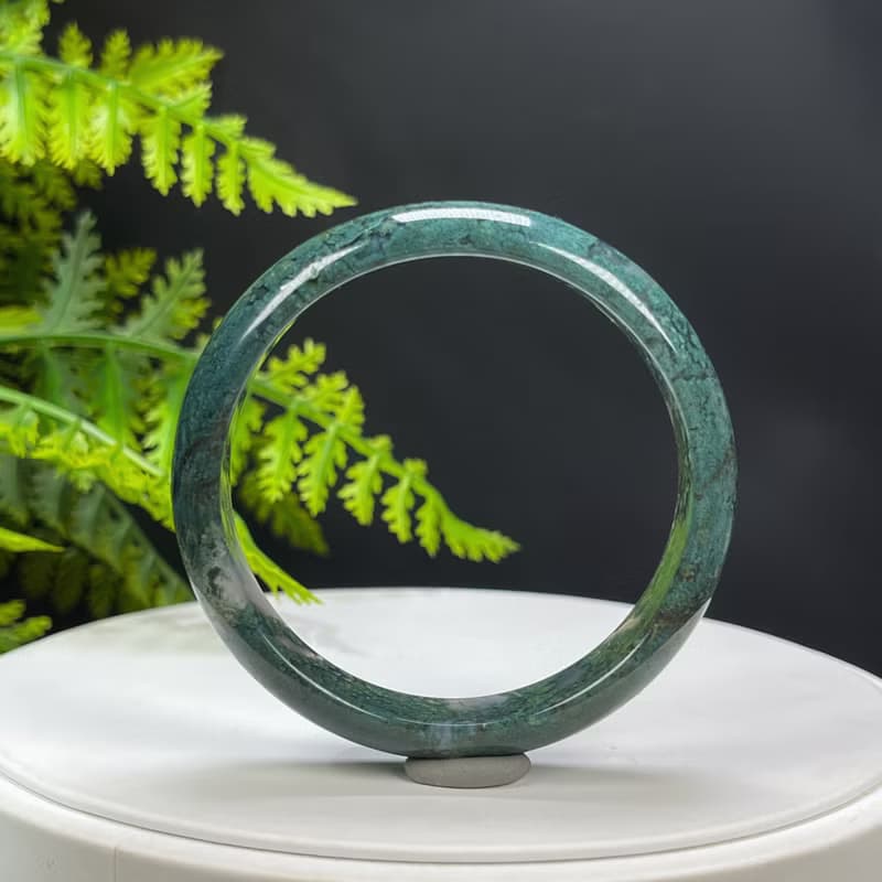 水草瑪瑙手镯 56MM 冰潤滿草飄花苔藓玉髓手環 紋理多變 充滿靈氣