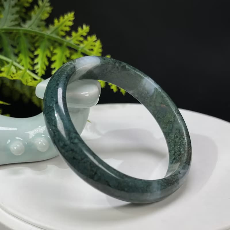 水草瑪瑙手镯 56MM 冰潤滿草飄花苔藓玉髓手環 紋理多變 充滿靈氣