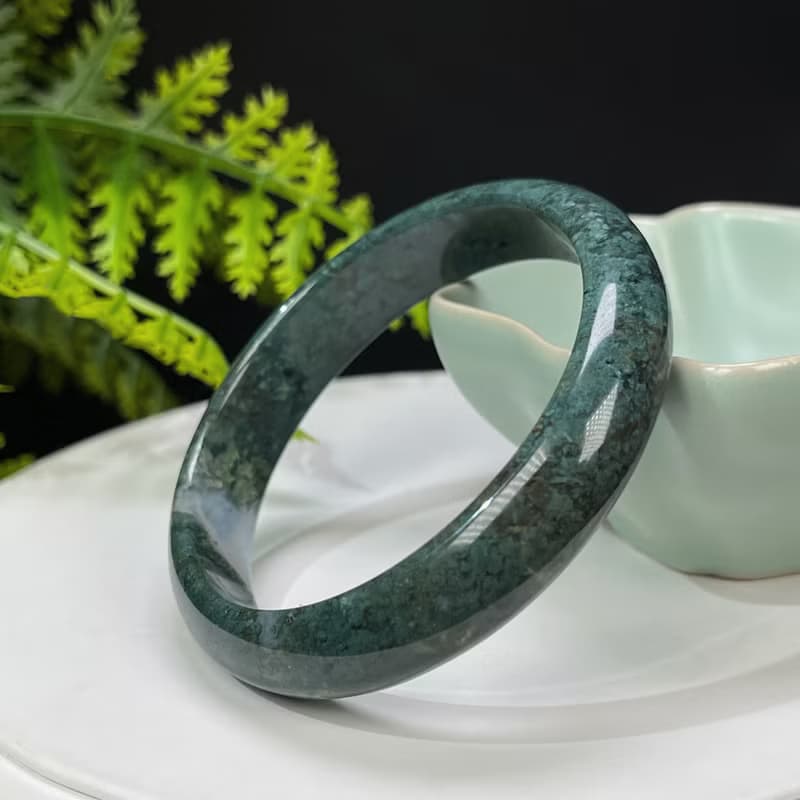 水草瑪瑙手镯 56MM 冰潤滿草飄花苔藓玉髓手環 紋理多變 充滿靈氣
