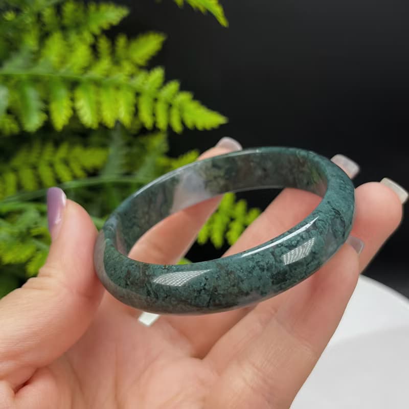 水草瑪瑙手镯 56MM 冰潤滿草飄花苔藓玉髓手環 紋理多變 充滿靈氣