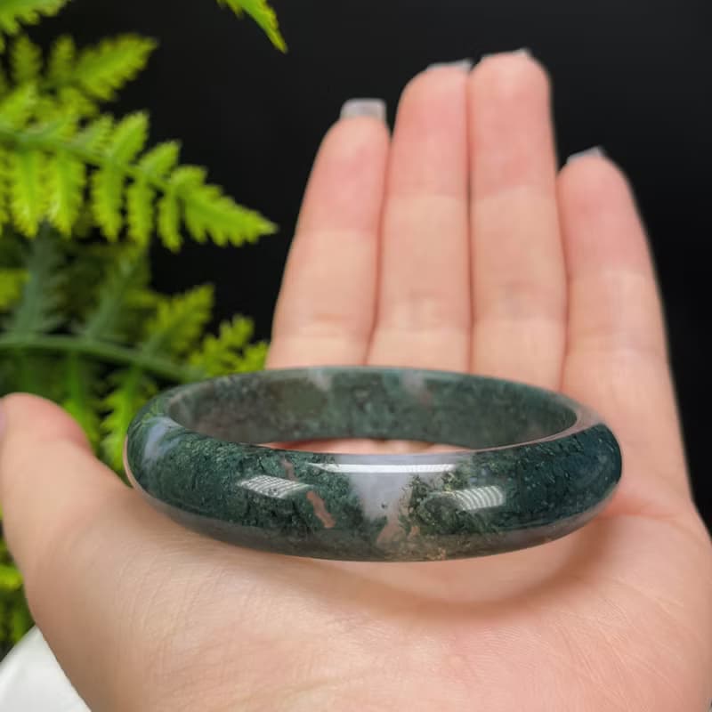 水草瑪瑙手镯 56MM 冰潤滿草飄花苔藓玉髓手環 紋理多變 充滿靈氣