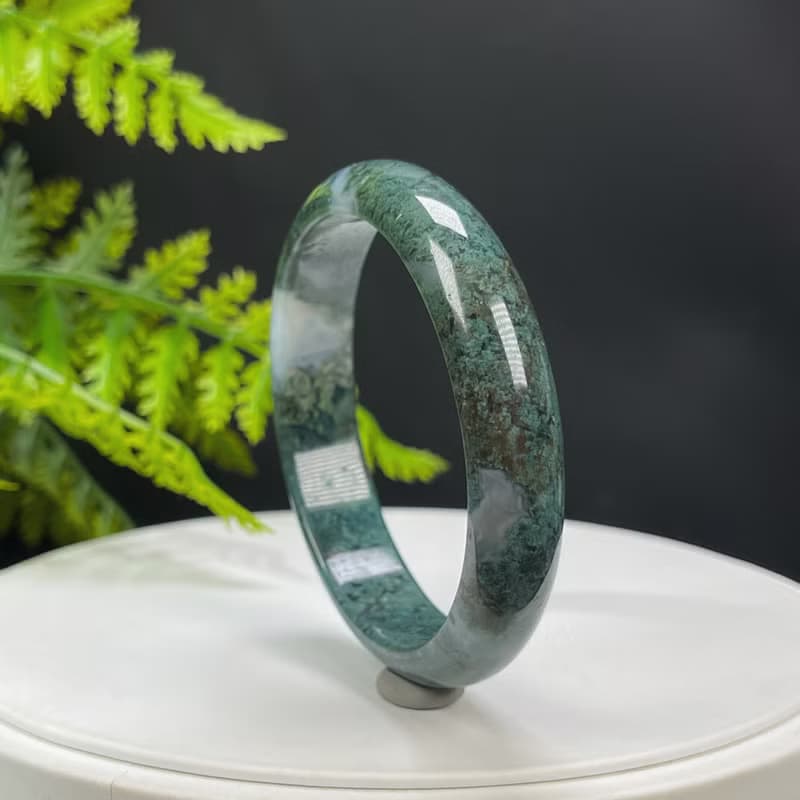 水草瑪瑙手镯 56MM 冰潤滿草飄花苔藓玉髓手環 紋理多變 充滿靈氣