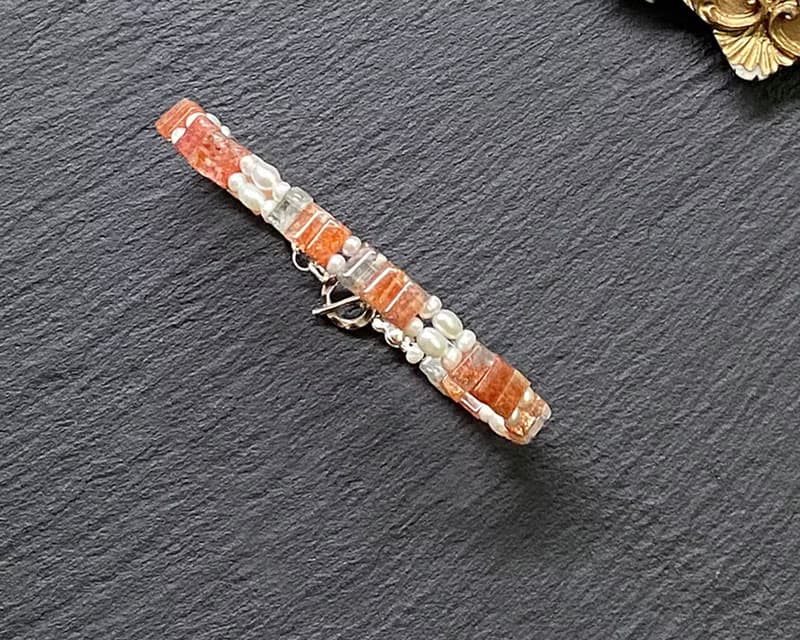 天然阿魯沙x淡水珍珠925純銀手環式手鍊 招貴人 旺事業 防小人