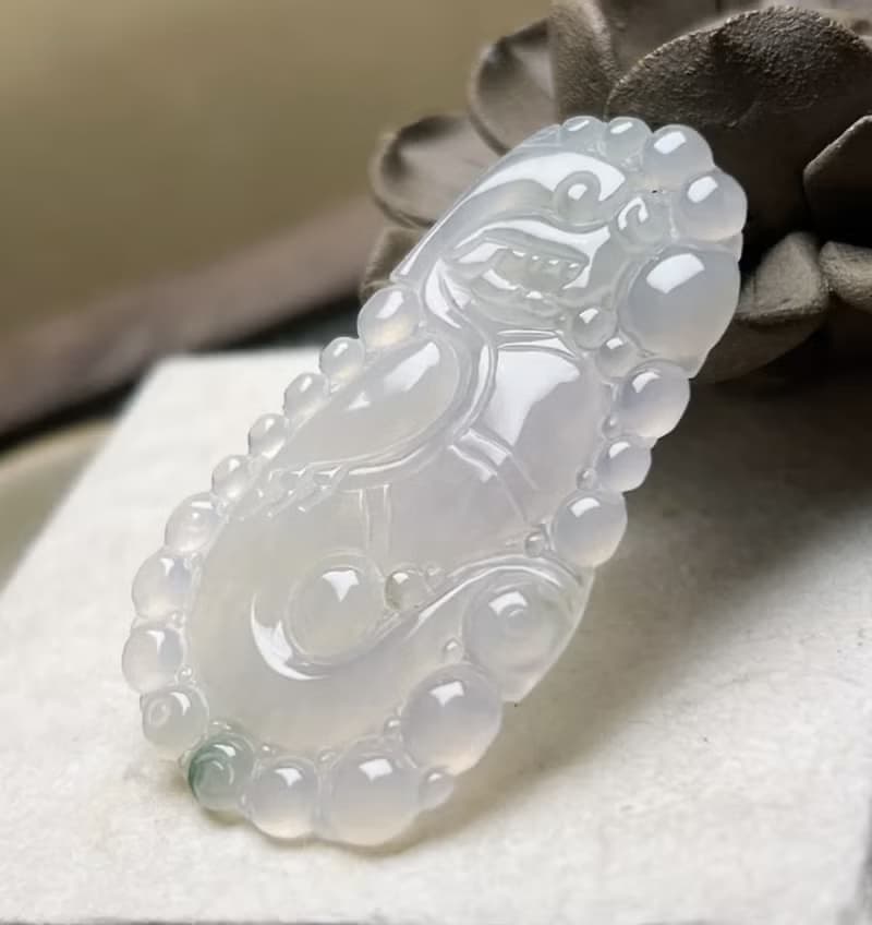 冰種飄花翡翠懷古龍牌項鍊 | 天然緬甸玉翡翠A貨 | 送禮