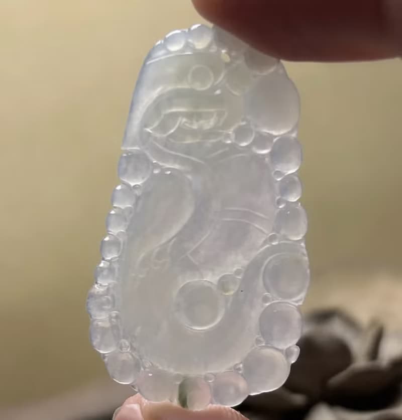 冰種飄花翡翠懷古龍牌項鍊 | 天然緬甸玉翡翠A貨 | 送禮