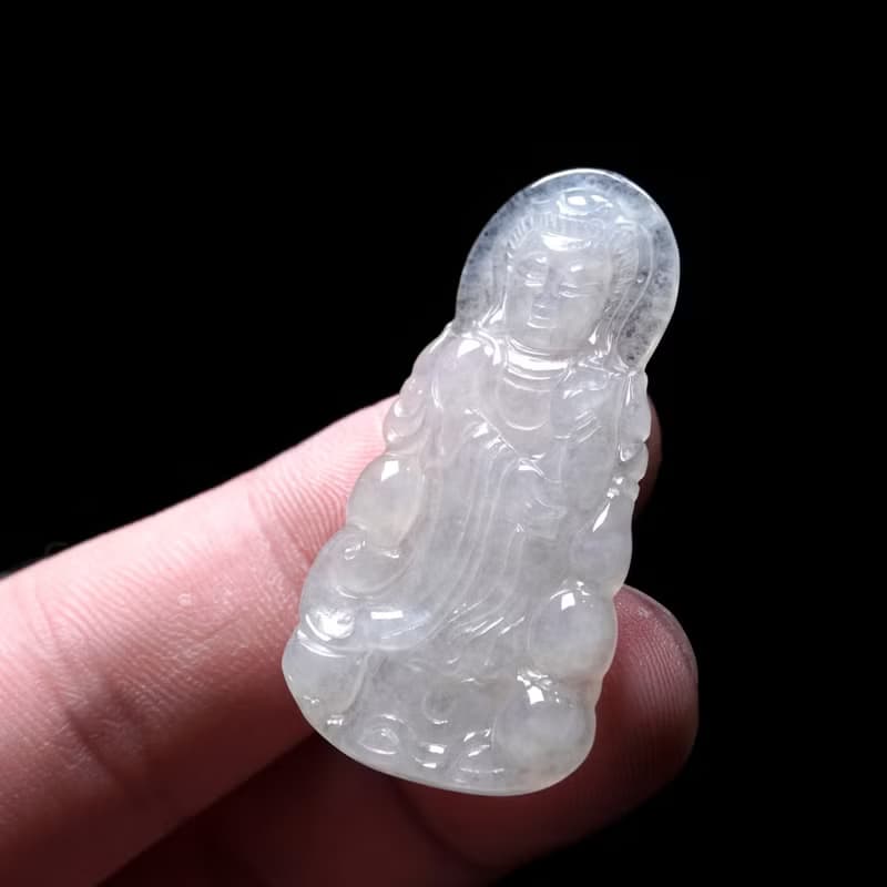 冰種翡翠精雕觀音菩薩 | 天然緬甸玉翡翠A貨 | 送禮