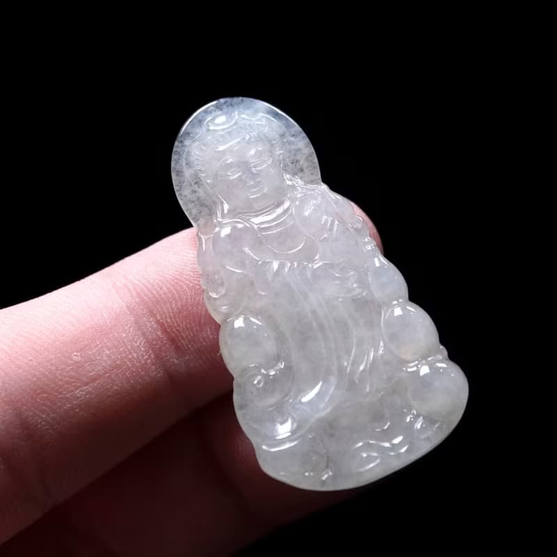 冰種翡翠精雕觀音菩薩 | 天然緬甸玉翡翠A貨 | 送禮
