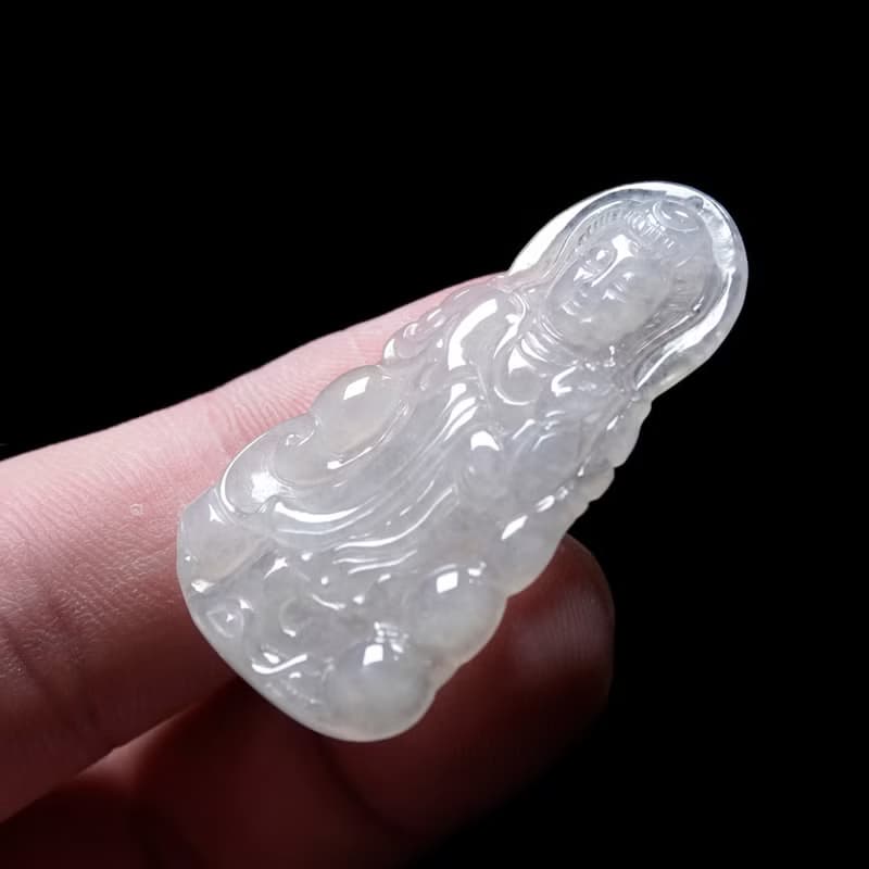 冰種翡翠精雕觀音菩薩 | 天然緬甸玉翡翠A貨 | 送禮