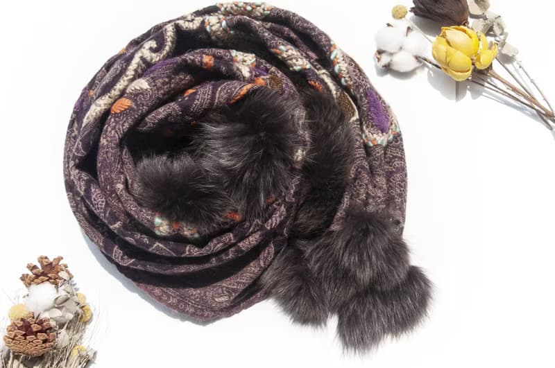 喀什米爾Cashmere/水煮羊毛披肩/針織圍巾/刺繡圍巾/羊絨披巾-花