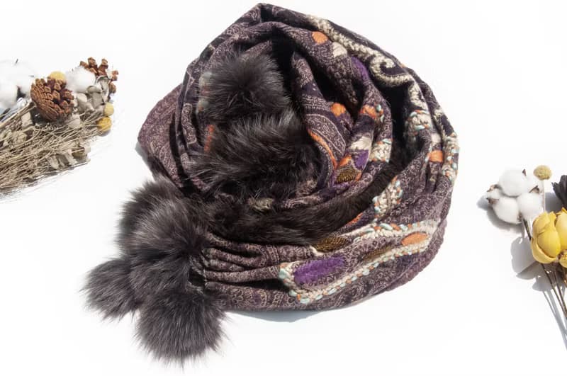 喀什米爾Cashmere/水煮羊毛披肩/針織圍巾/刺繡圍巾/羊絨披巾-花