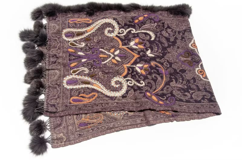 喀什米爾Cashmere/水煮羊毛披肩/針織圍巾/刺繡圍巾/羊絨披巾-花