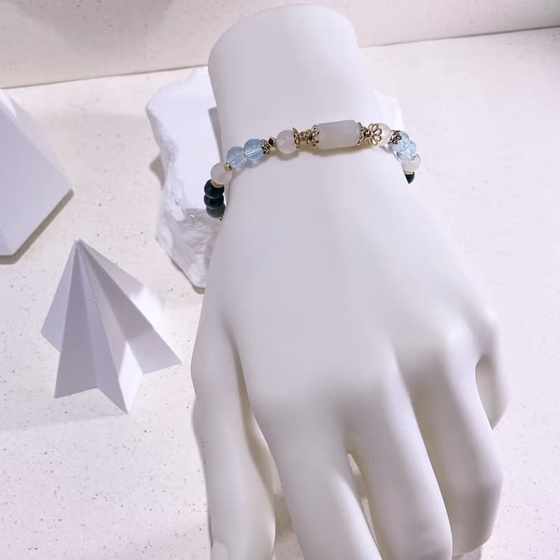 白晝之月 |月光石|托帕石|藍水翡翠|白水晶| 水晶手鍊 A33-1