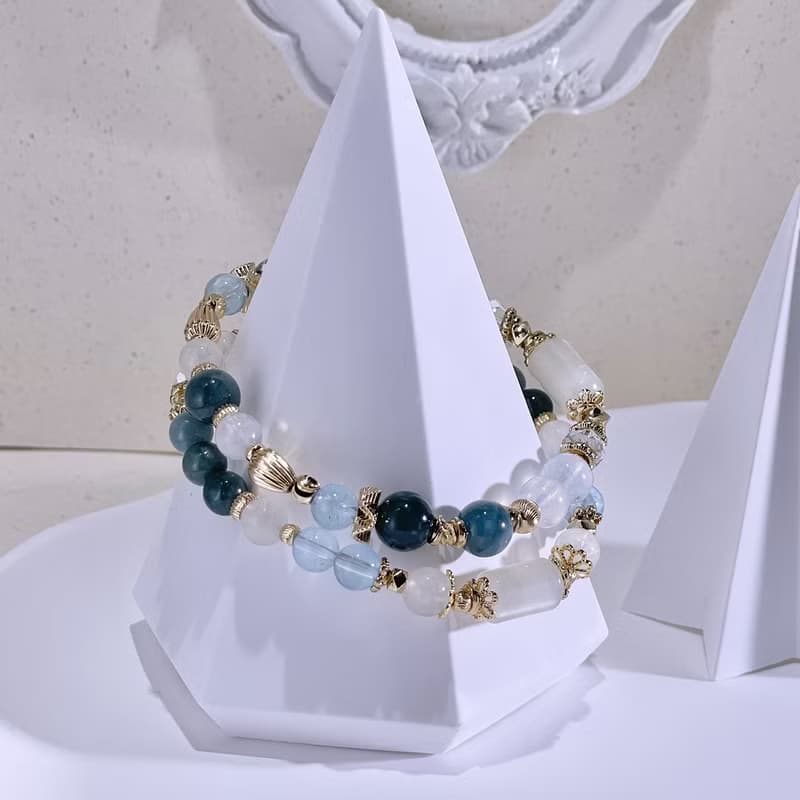 白晝之月 |月光石|托帕石|藍水翡翠|白水晶| 水晶手鍊 A33-1