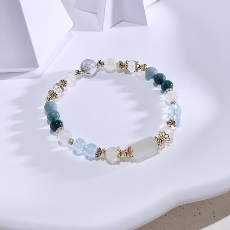 白晝之月 |月光石|托帕石|藍水翡翠|白水晶| 水晶手鍊 A33-1