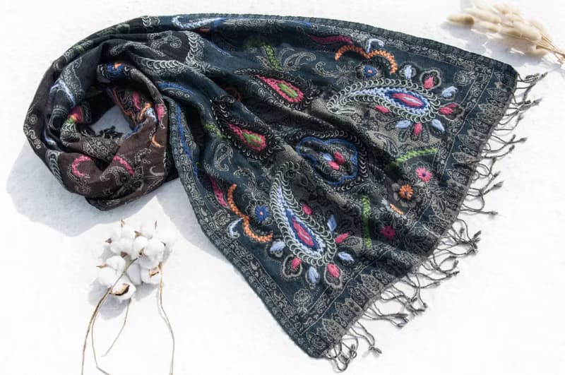 羊絨毯 刺繡毛毯 羊毛蓋毯 保暖披肩 針織毯 刺繡羊毛披肩/針織蓋毯/刺繡圍巾/羊絨披巾/喀什米爾Cashmere-花朵