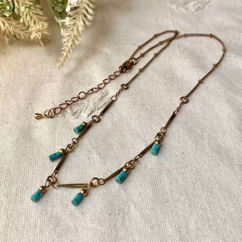 老林雜貨 | 印度松石小流蘇黃銅項鍊