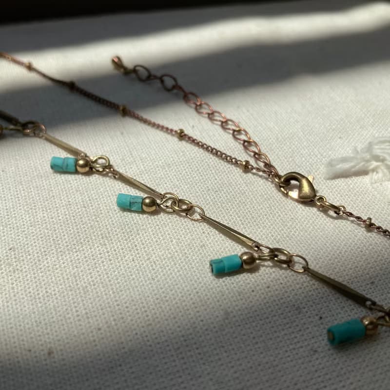 老林雜貨 | 印度松石小流蘇黃銅項鍊