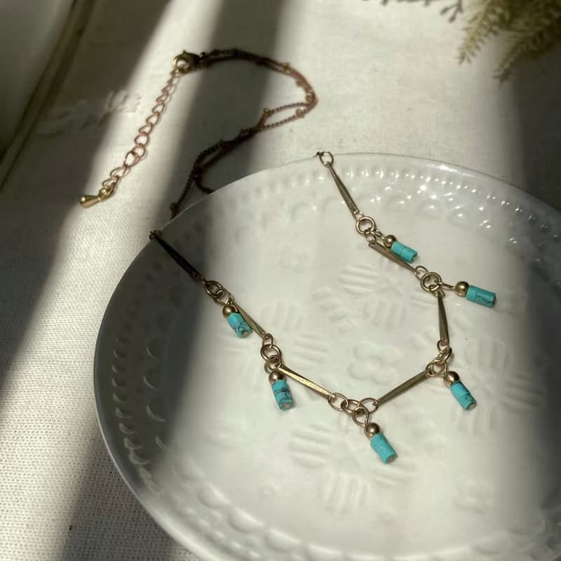 老林雜貨 | 印度松石小流蘇黃銅項鍊