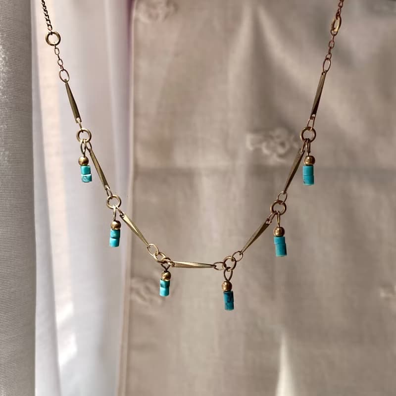 老林雜貨 | 印度松石小流蘇黃銅項鍊