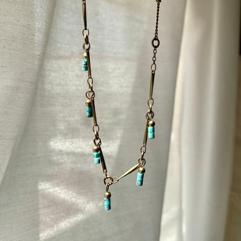 老林雜貨 | 印度松石小流蘇黃銅項鍊