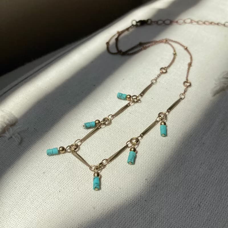 老林雜貨 | 印度松石小流蘇黃銅項鍊