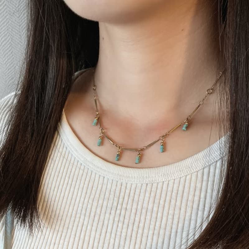 老林雜貨 | 印度松石小流蘇黃銅項鍊