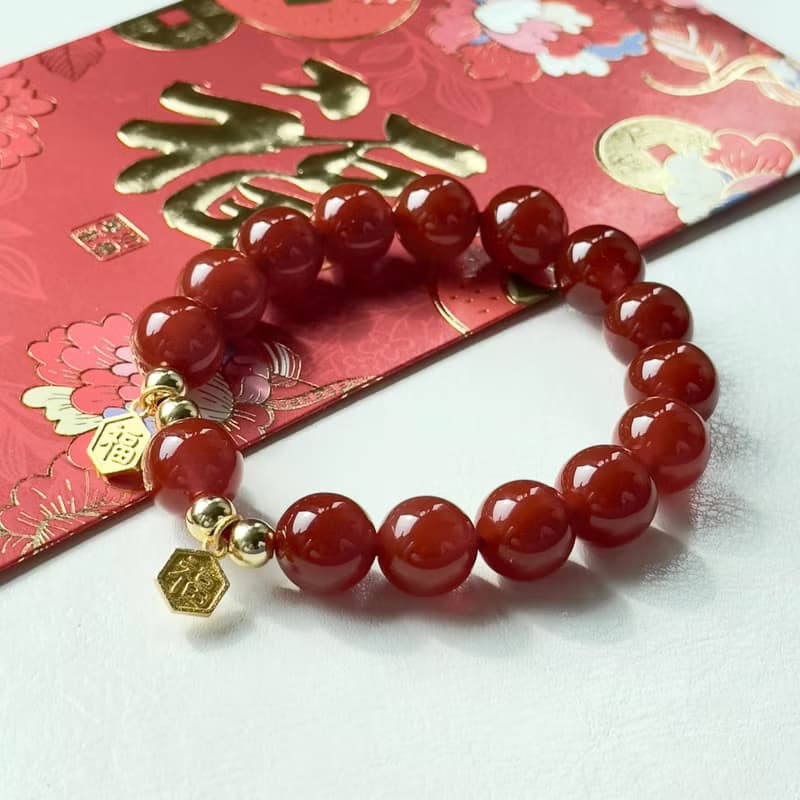 【2025迎蛇年】紅瑪瑙14K鍍金手鏈 平安祝福 好運 新年送禮