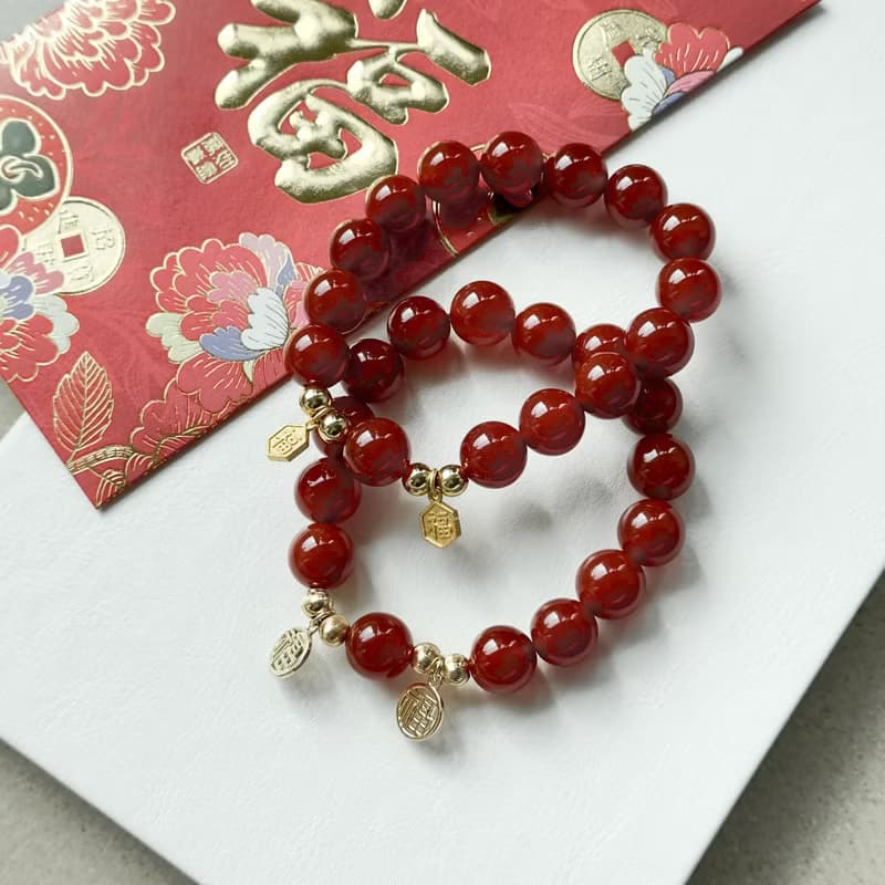 【2025迎蛇年】紅瑪瑙14K鍍金手鏈 平安祝福 好運 新年送禮