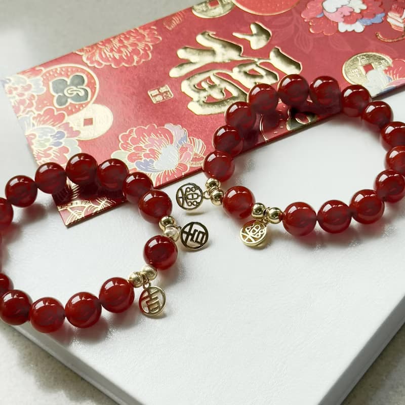 【2025迎蛇年】紅瑪瑙14K鍍金手鏈 平安祝福 好運 新年送禮