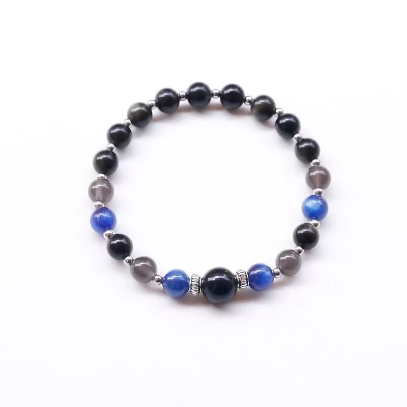 黑瑪瑙 藍晶石 金曜石 黑曜石 天然石手鍊 辟邪 防小人 保平安