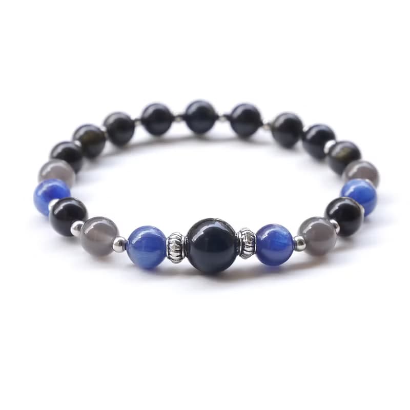 黑瑪瑙 藍晶石 金曜石 黑曜石 天然石手鍊 辟邪 防小人 保平安