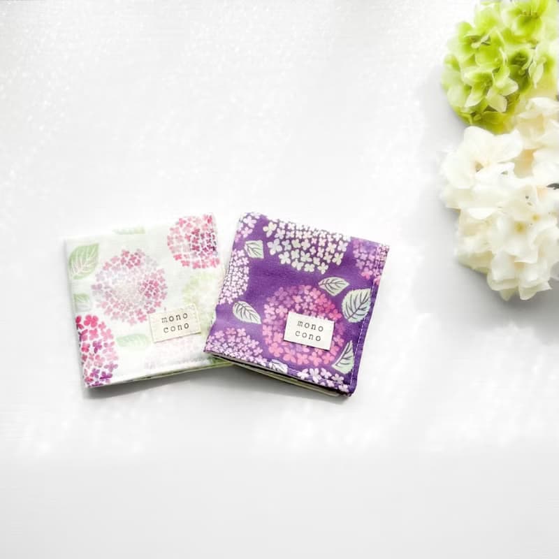 紫陽花　ガーゼハンカチ　オーガニックコットン使用　绣球花