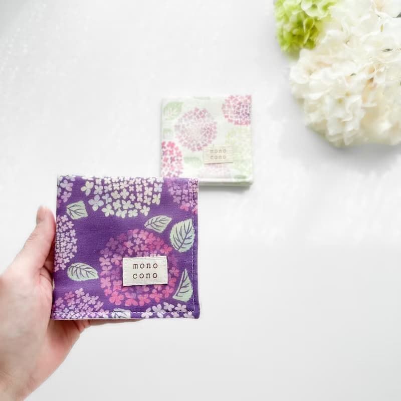 紫陽花　ガーゼハンカチ　オーガニックコットン使用　绣球花