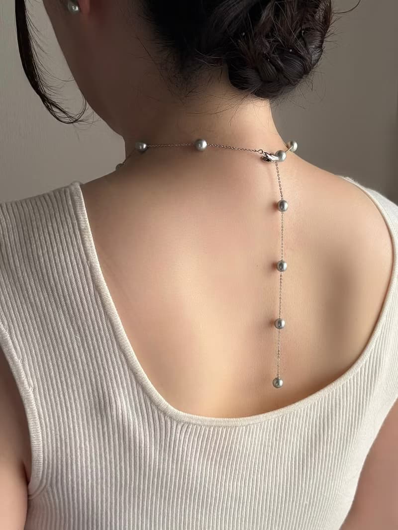 SV ステーションネックレス　SV ステーションネックレス あこや真珠　長さ調整可　クリップクラスプ　Station Necklace　站點項鍊　連珠項鍊