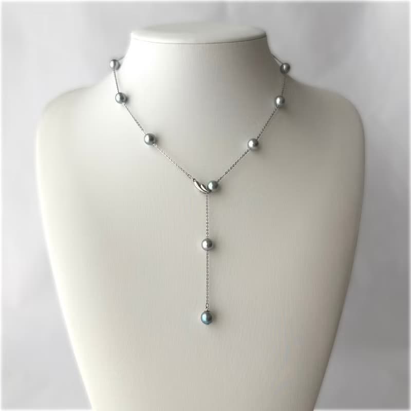 SV ステーションネックレス　SV ステーションネックレス あこや真珠　長さ調整可　クリップクラスプ　Station Necklace　站點項鍊　連珠項鍊
