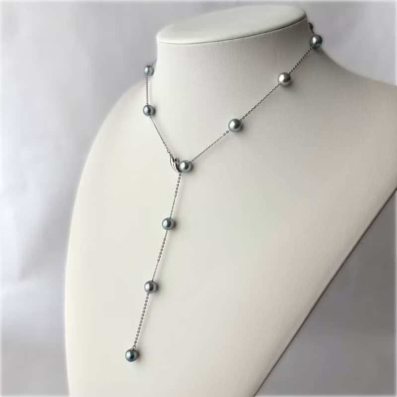 SV ステーションネックレス　SV ステーションネックレス あこや真珠　長さ調整可　クリップクラスプ　Station Necklace　站點項鍊　連珠項鍊