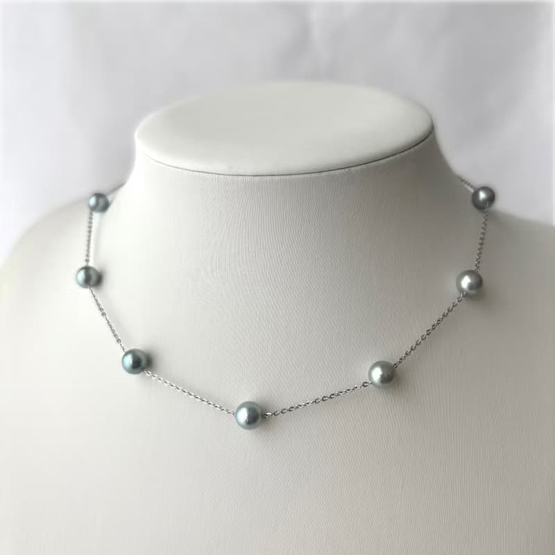 SV ステーションネックレス　SV ステーションネックレス あこや真珠　長さ調整可　クリップクラスプ　Station Necklace　站點項鍊　連珠項鍊