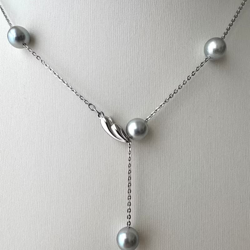 SV ステーションネックレス　SV ステーションネックレス あこや真珠　長さ調整可　クリップクラスプ　Station Necklace　站點項鍊　連珠項鍊