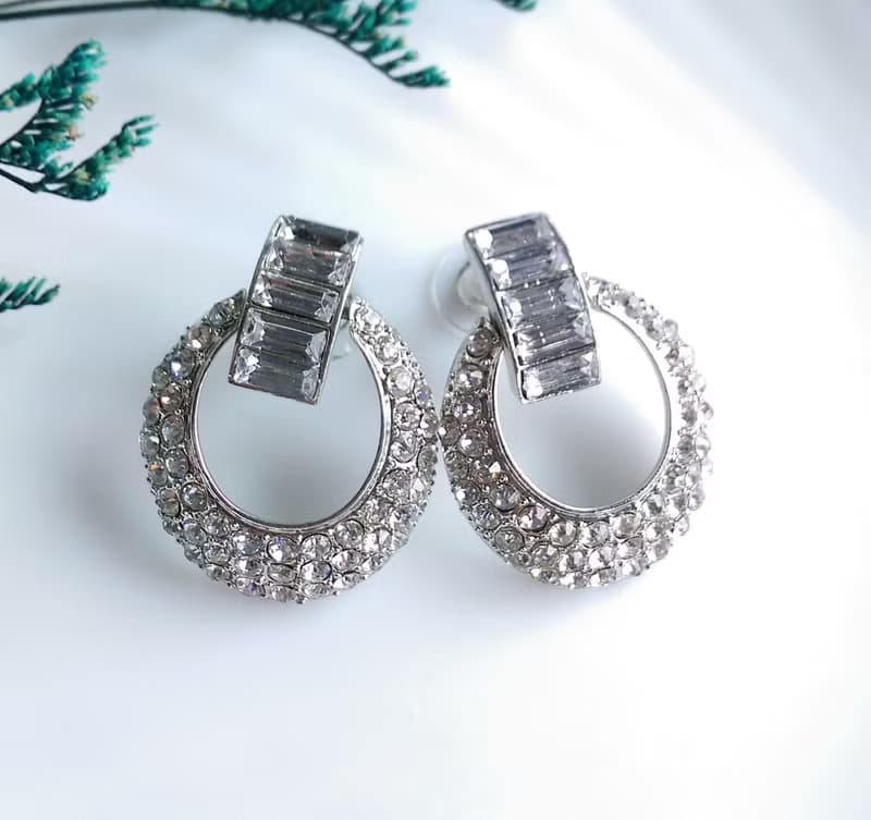 Vintage Jewelry 西洋古董飾品 銀色調 摩登 鑲鑽 垂墜 針式耳環