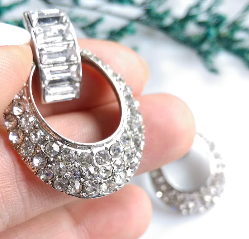 Vintage Jewelry 西洋古董飾品 銀色調 摩登 鑲鑽 垂墜 針式耳環